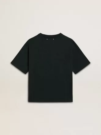 T-shirt nera da donna con cristalli