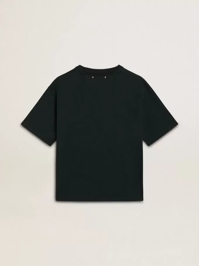 T-shirt nera da donna con cristalli
