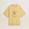 T-shirt oversize da uomo in cotone giallo con stampa blu