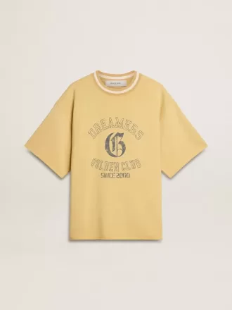 T-shirt oversize da uomo in cotone giallo con stampa blu