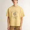 T-shirt oversize da uomo in cotone giallo con stampa blu