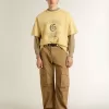 T-shirt oversize da uomo in cotone giallo con stampa blu