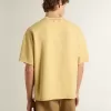 T-shirt oversize da uomo in cotone giallo con stampa blu