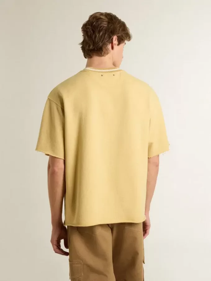 T-shirt oversize da uomo in cotone giallo con stampa blu