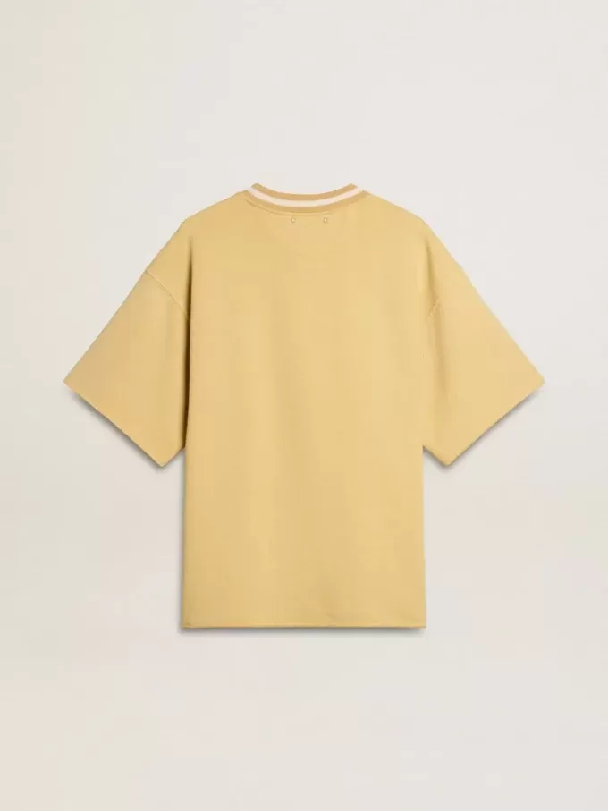 T-shirt oversize da uomo in cotone giallo con stampa blu