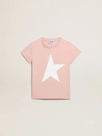 T-shirt rosa da bambina con logo bianco e maxi stella