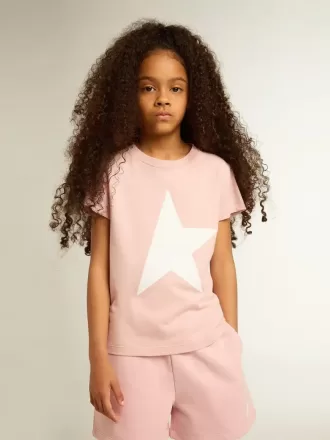 T-shirt rosa da bambina con logo bianco e maxi stella