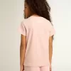 T-shirt rosa da bambina con logo bianco e maxi stella T-shirt rosa da bambina con logo bianco e maxi stella