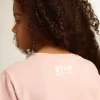T-shirt rosa da bambina con logo bianco e maxi stella T-shirt rosa da bambina con logo bianco e maxi stella