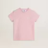 T-shirt rosa da bambina con logo glitterato argento e maxi stella T-shirt rosa da bambina con logo glitterato argento e maxi stella