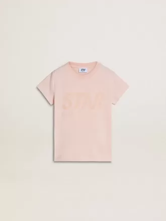 T-shirt rosa da bambina con stampa rosa sul davanti