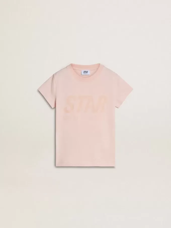 T-shirt rosa da bambina con stampa rosa sul davanti