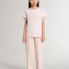 T-shirt rosa da bambina con stampa rosa sul davanti