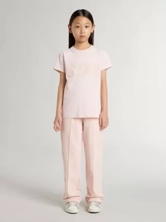 T-shirt rosa da bambina con stampa rosa sul davanti