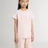 T-shirt rosa da bambina con stampa rosa sul davanti