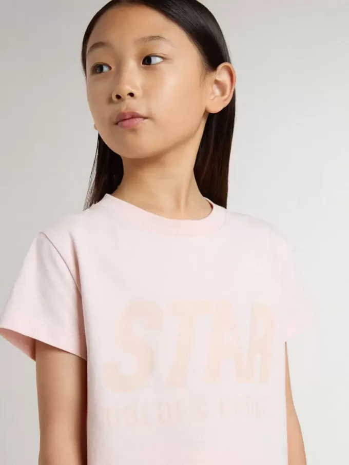 T-shirt rosa da bambina con stampa rosa sul davanti