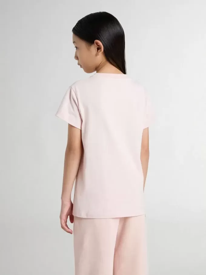 T-shirt rosa da bambina con stampa rosa sul davanti