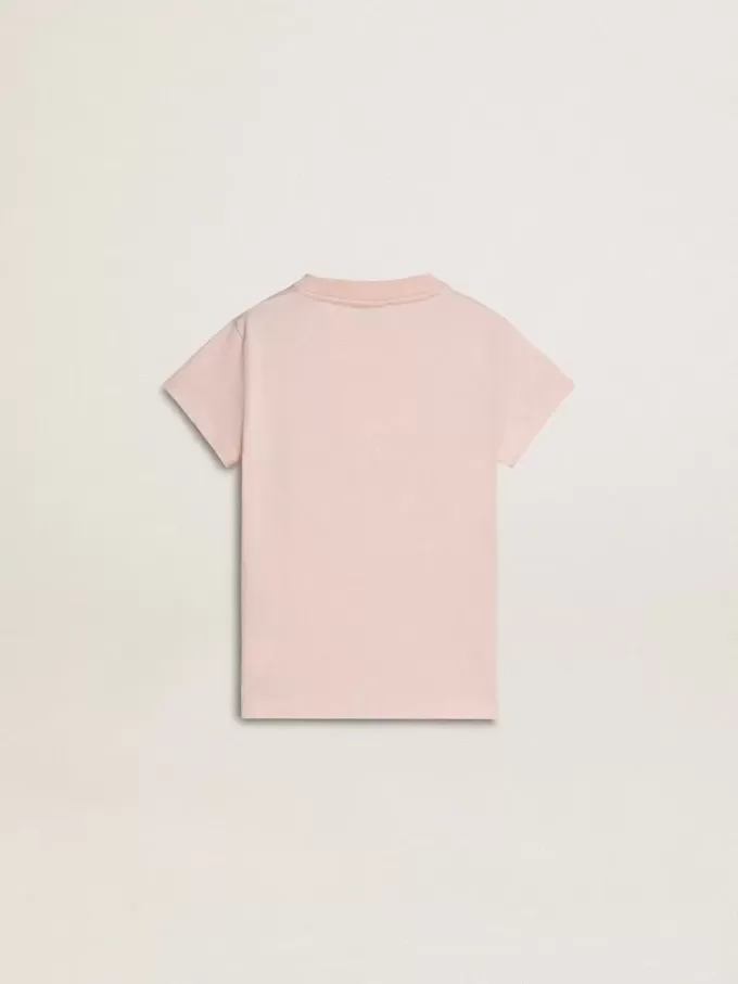 T-shirt rosa da bambina con stampa rosa sul davanti
