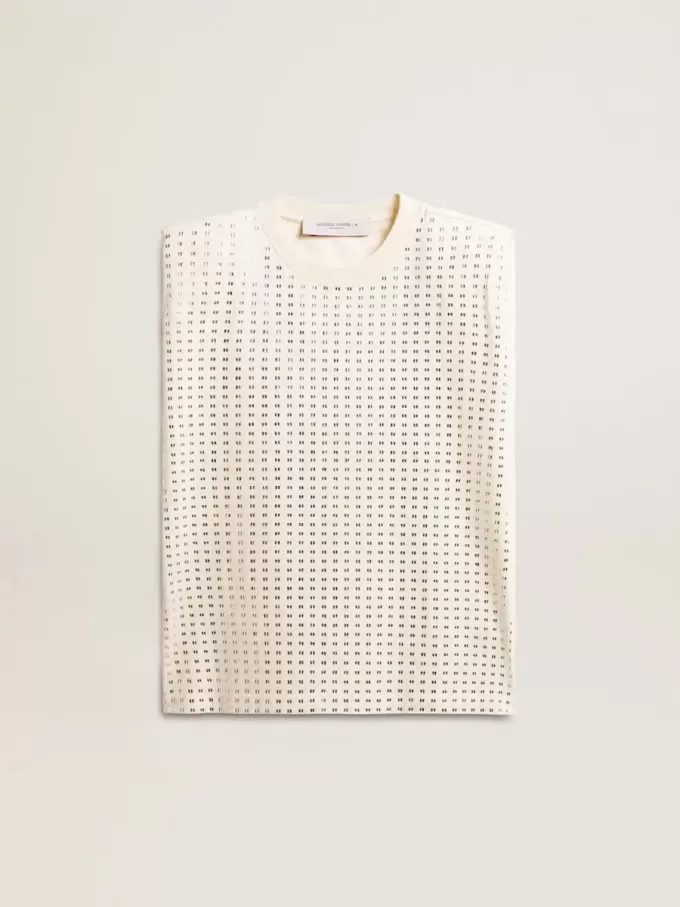 T-shirt senza maniche bianca invecchiata impreziosita da cristalli T-shirt senza maniche bianca invecchiata impreziosita da cristalli