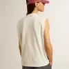 T-shirt senza maniche bianca invecchiata impreziosita da cristalli T-shirt senza maniche bianca invecchiata impreziosita da cristalli
