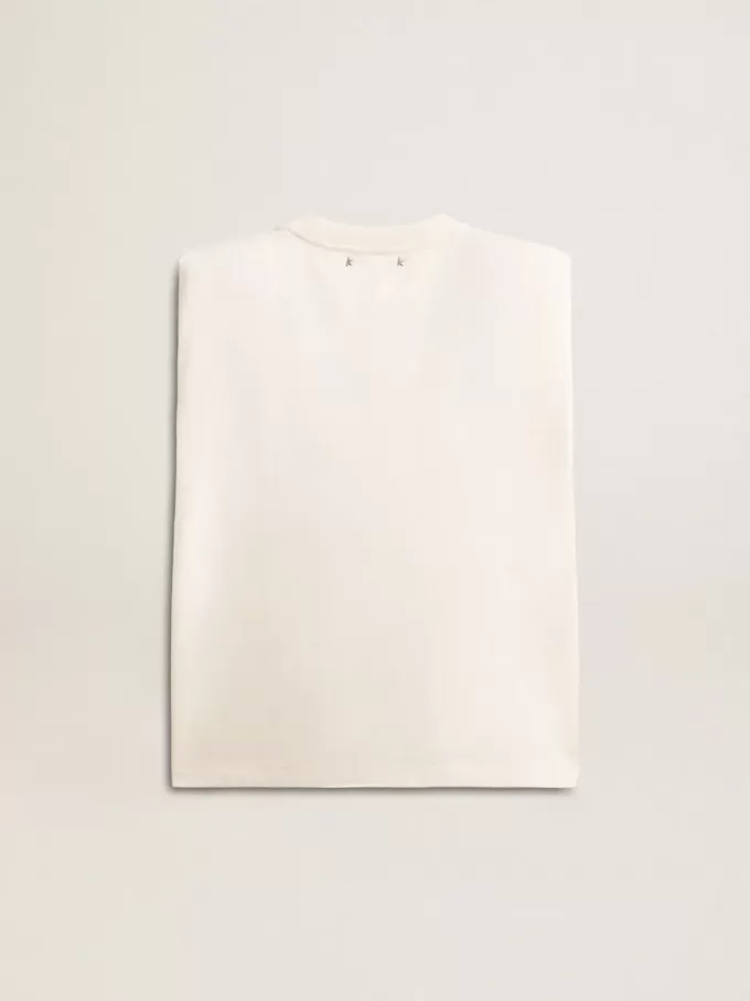 T-shirt senza maniche bianca invecchiata impreziosita da cristalli T-shirt senza maniche bianca invecchiata impreziosita da cristalli