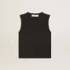 T-shirt senza maniche in nero consumato con ricamo sfumato tono su tono