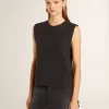 T-shirt senza maniche in nero consumato con ricamo sfumato tono su tono