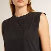 T-shirt senza maniche in nero consumato con ricamo sfumato tono su tono
