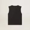T-shirt senza maniche in nero consumato con ricamo sfumato tono su tono