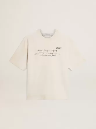 T-shirt unisex bianco consumato con scritta stampata T-shirt unisex bianco consumato con scritta stampata