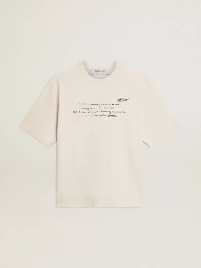 T-shirt unisex bianco consumato con scritta stampata