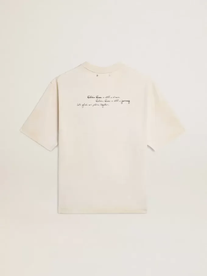 T-shirt unisex bianco consumato con scritta stampata