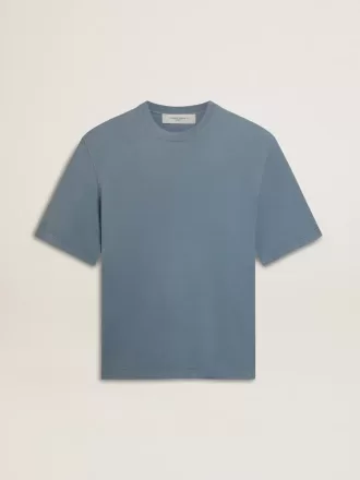 T-shirt unisex in cotone azzurro con stampa rovesciata sul retro T-shirt unisex in cotone azzurro con stampa rovesciata sul retro