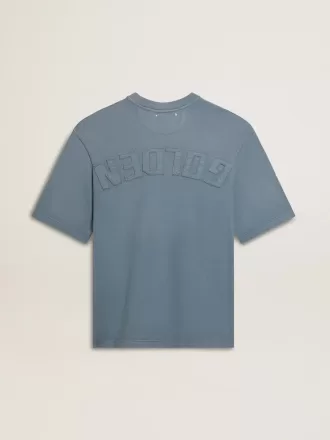 T-shirt unisex in cotone azzurro con stampa rovesciata sul retro T-shirt unisex in cotone azzurro con stampa rovesciata sul retro