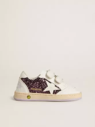 Teen Ball Star in glitter viola con stella e linguetta sul tallone in pelle bianca
