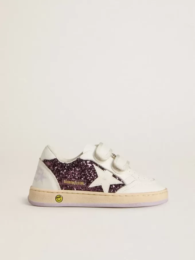 Teen Ball Star in glitter viola con stella e linguetta sul tallone in pelle bianca