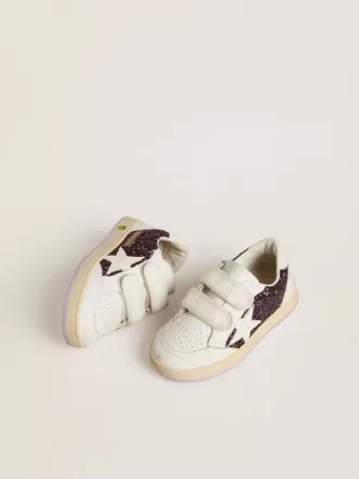 Teen Ball Star in glitter viola con stella e linguetta sul tallone in pelle bianca