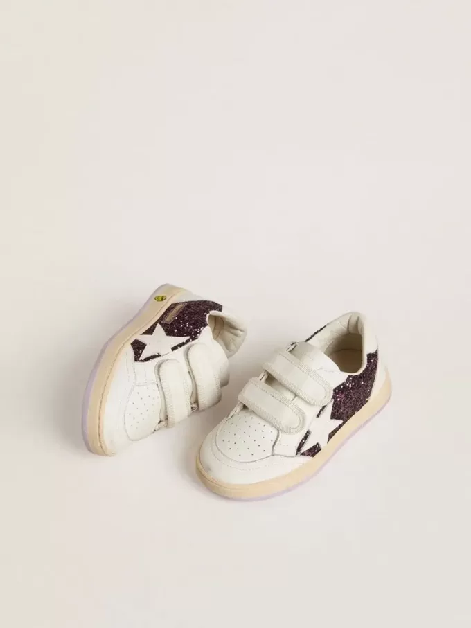 Teen Ball Star in glitter viola con stella e linguetta sul tallone in pelle bianca