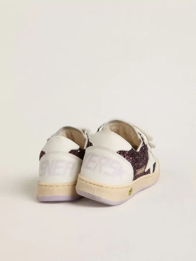 Teen Ball Star in glitter viola con stella e linguetta sul tallone in pelle bianca