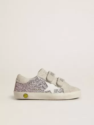 Teen Old School in argento e rosa glitterato con stella in pelle bianca Teen Old School in argento e rosa glitterato con stella in pelle bianca