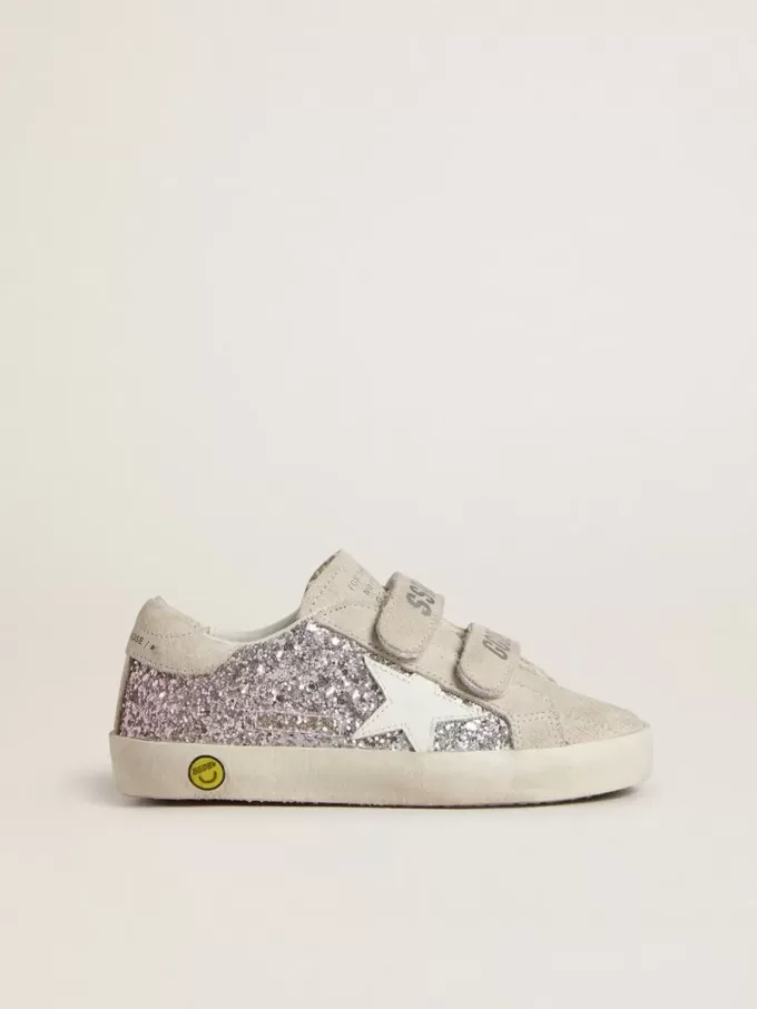 Teen Old School in argento e rosa glitterato con stella in pelle bianca Teen Old School in argento e rosa glitterato con stella in pelle bianca