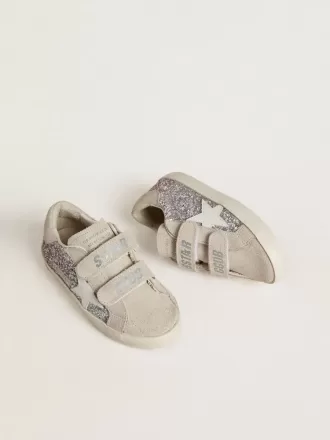 Teen Old School in argento e rosa glitterato con stella in pelle bianca Teen Old School in argento e rosa glitterato con stella in pelle bianca