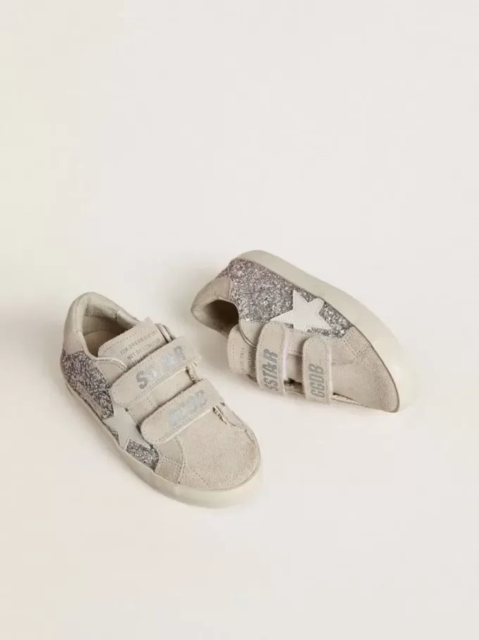 Teen Old School in argento e rosa glitterato con stella in pelle bianca Teen Old School in argento e rosa glitterato con stella in pelle bianca