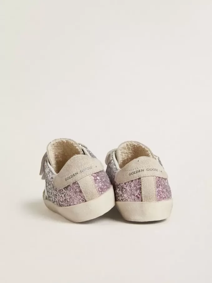 Teen Old School in argento e rosa glitterato con stella in pelle bianca Teen Old School in argento e rosa glitterato con stella in pelle bianca