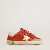 Teen Old School in nappa arancione con stella bianca e linguetta sul tallone in pelle color crema