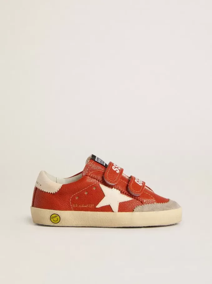 Teen Old School in nappa arancione con stella bianca e linguetta sul tallone in pelle color crema