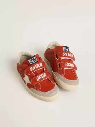 Teen Old School in nappa arancione con stella bianca e linguetta sul tallone in pelle color crema