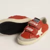 Teen Old School in nappa arancione con stella bianca e linguetta sul tallone in pelle color crema