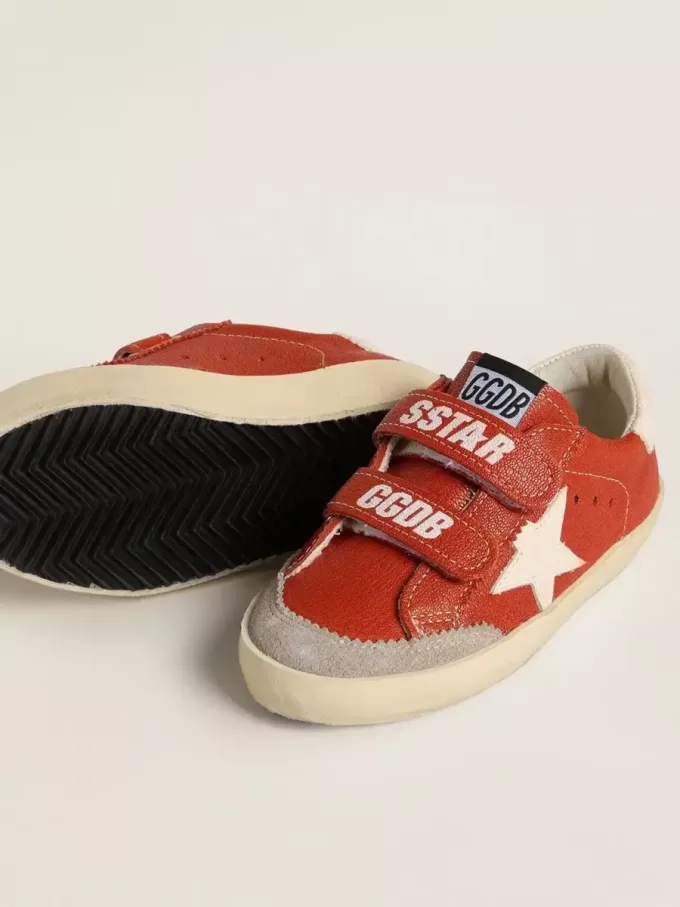 Teen Old School in nappa arancione con stella bianca e linguetta sul tallone in pelle color crema