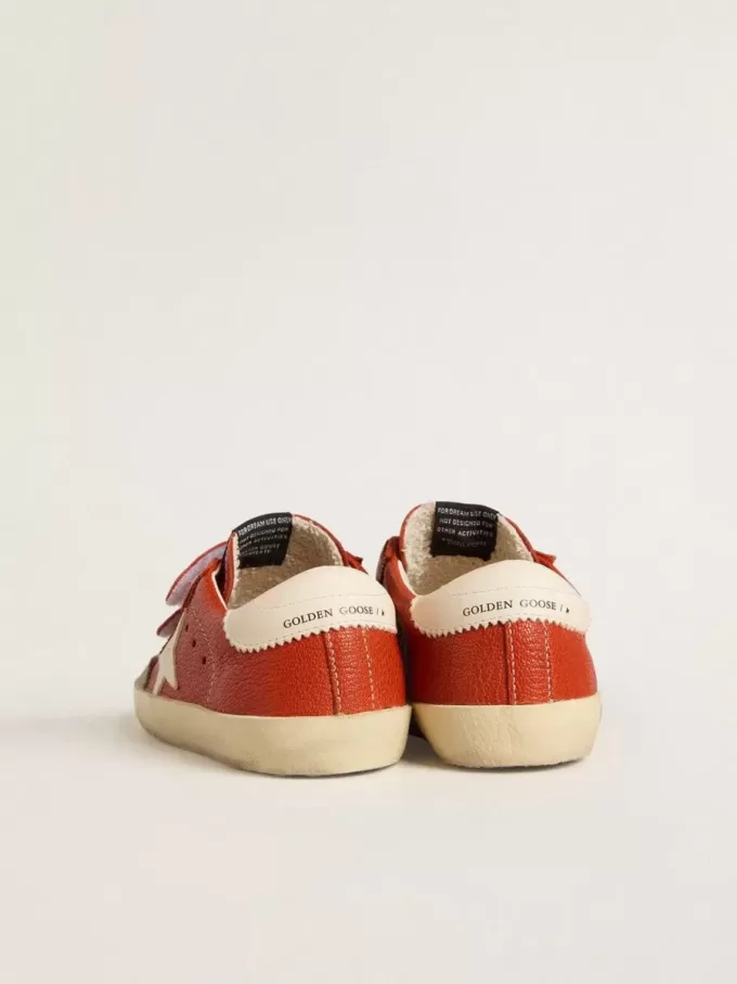 Teen Old School in nappa arancione con stella bianca e linguetta sul tallone in pelle color crema